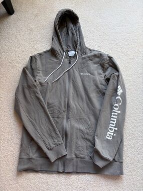 Columbia Grey Full-Zip Hoodie with Sleeve Logo 75% cotton